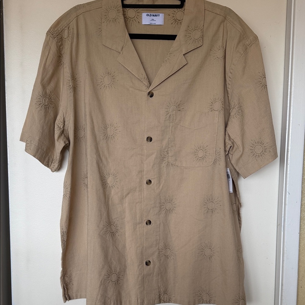 Old Navy Men's Beige Embroidered Button Down Shirt